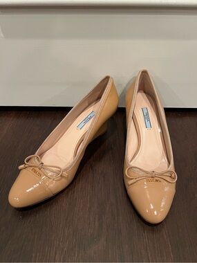 Prada Nude Patent Leather Bow Pumps
